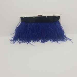 BCBG MAXAZRIA OSTRICH FEATHER COBALT CLUTCH